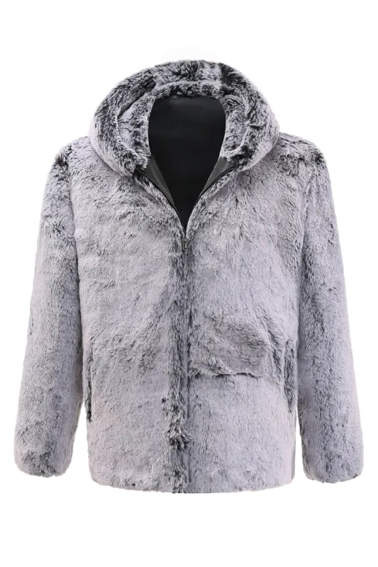 Grey Hooded Midi Men's Shearling Coat sold by Zapaka