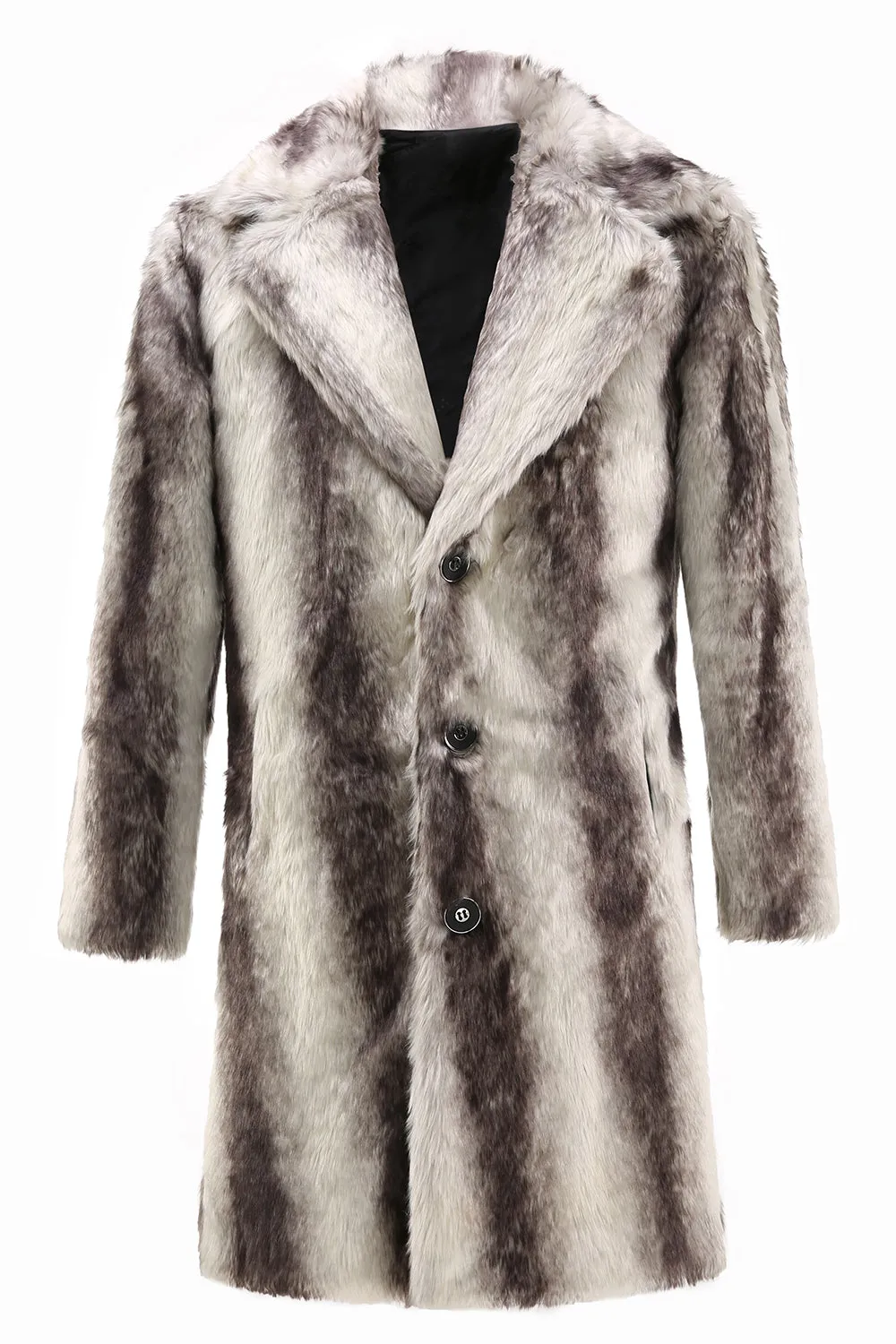 Coffee Faux Fur Mid-Length Single-Breasted Winter Men's Coat sold by Zapaka