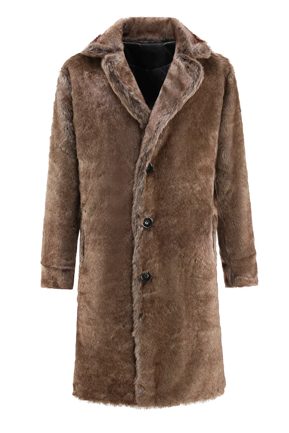 Fluffy Coffee Long Faux Fur Men's Coat with Pockets sold by Zapaka