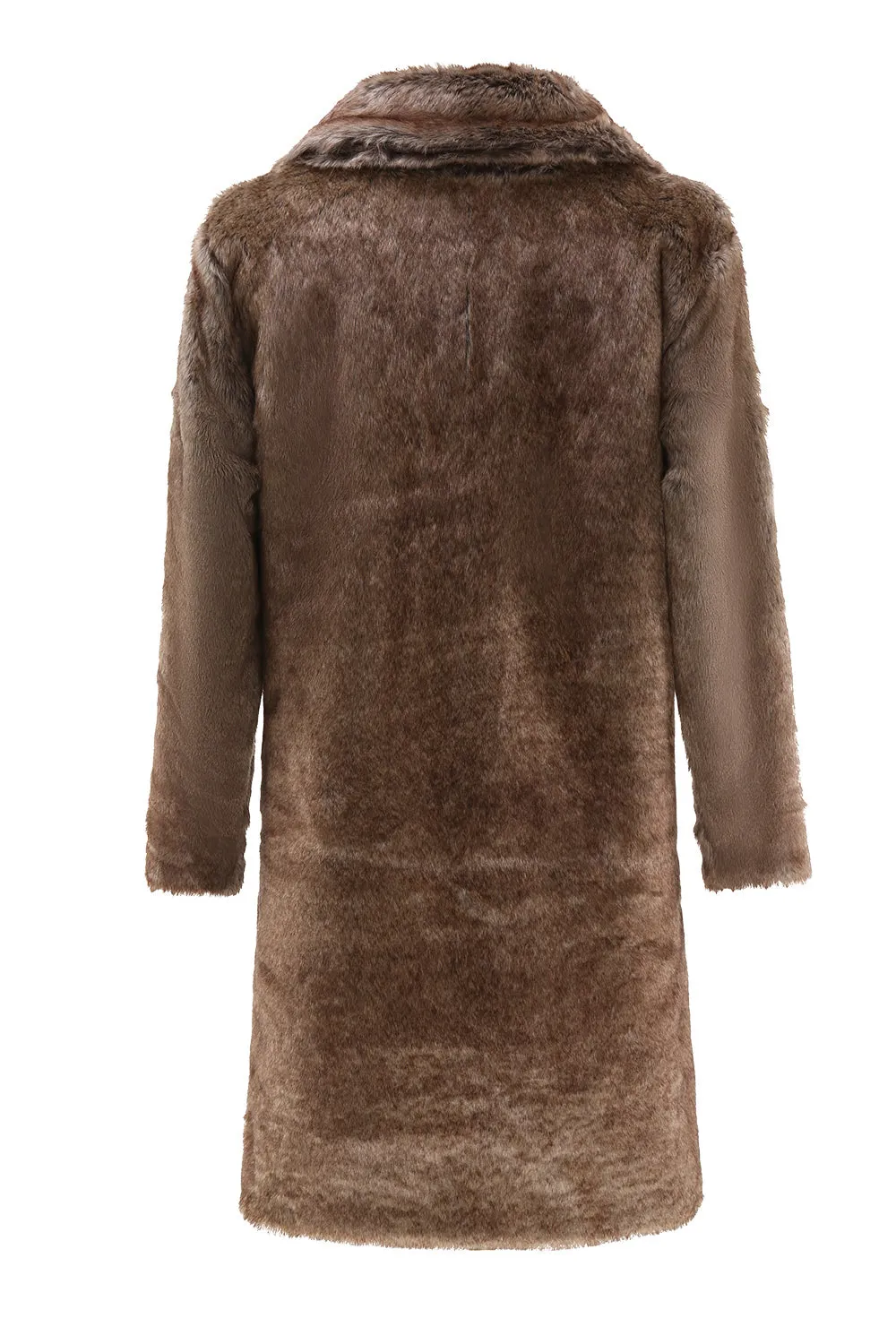 Fluffy Coffee Long Faux Fur Men's Coat with Pockets sold by Zapaka product image thumbnail 2