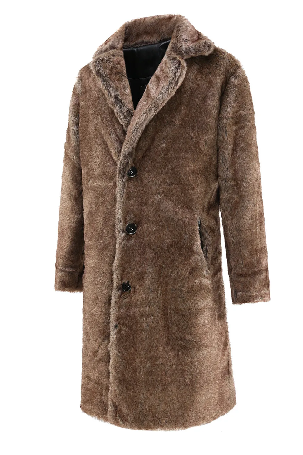 Fluffy Coffee Long Faux Fur Men's Coat with Pockets sold by Zapaka product image thumbnail 3