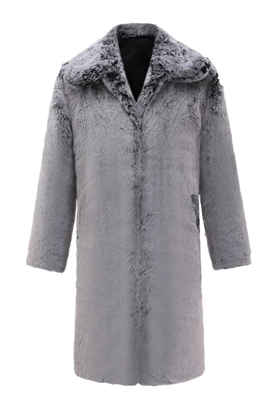 Grey Fluffy Long Sleeve Faux Fur Men's Coat with Pockets sold by Zapaka
