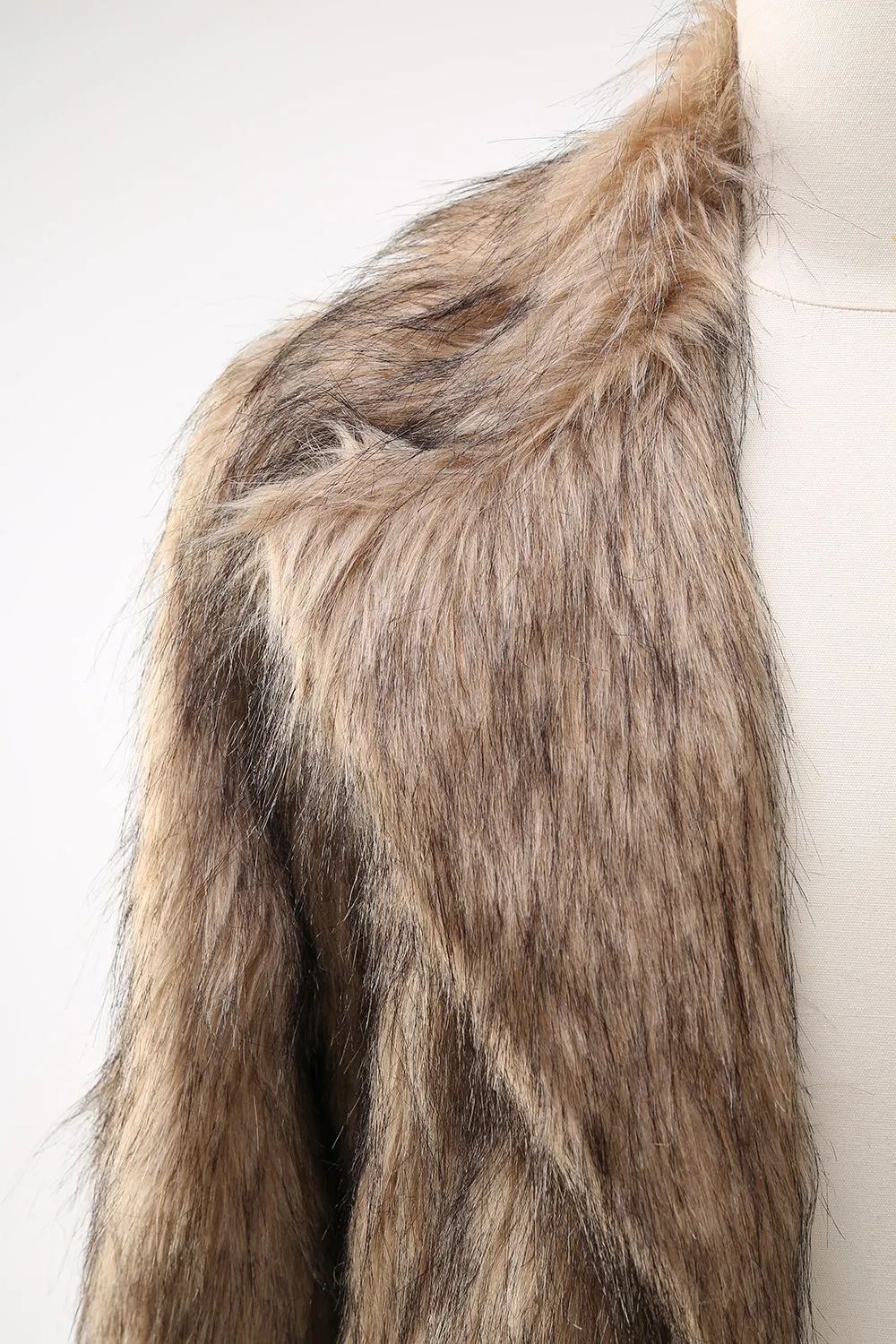 Khaki Fluffy Long Faux Fur Coat sold by Zapaka product image thumbnail 5
