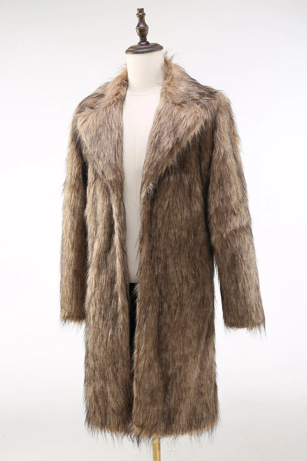 Khaki Fluffy Long Faux Fur Coat sold by Zapaka product image thumbnail 3