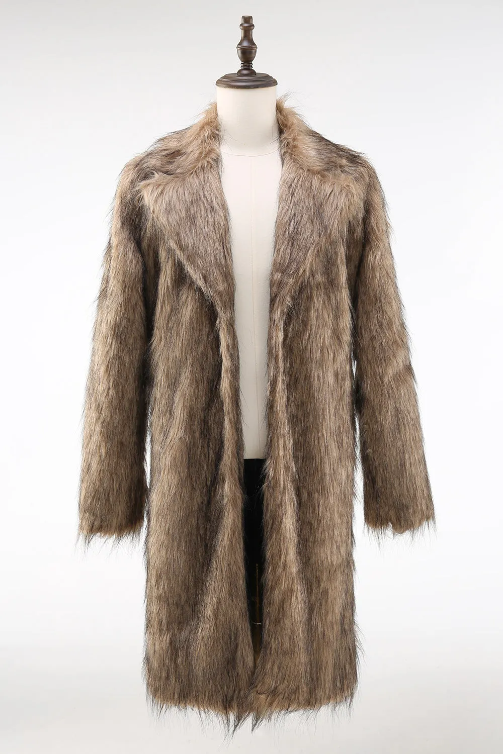 Khaki Fluffy Long Faux Fur Coat sold by Zapaka product image thumbnail 4