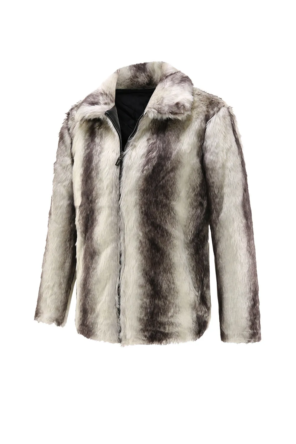 White Printed Lapel Fitted Men's Faux Fur sold by Zapaka product image thumbnail 3