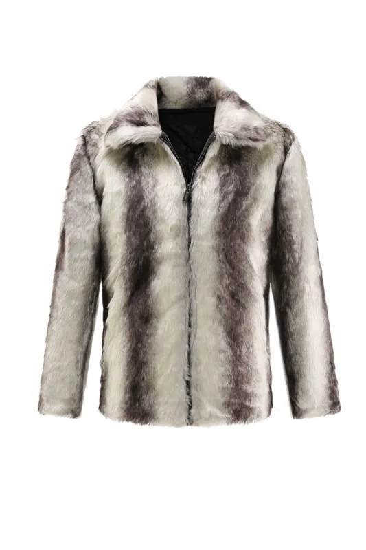 White Printed Lapel Fitted Men's Faux Fur sold by Zapaka