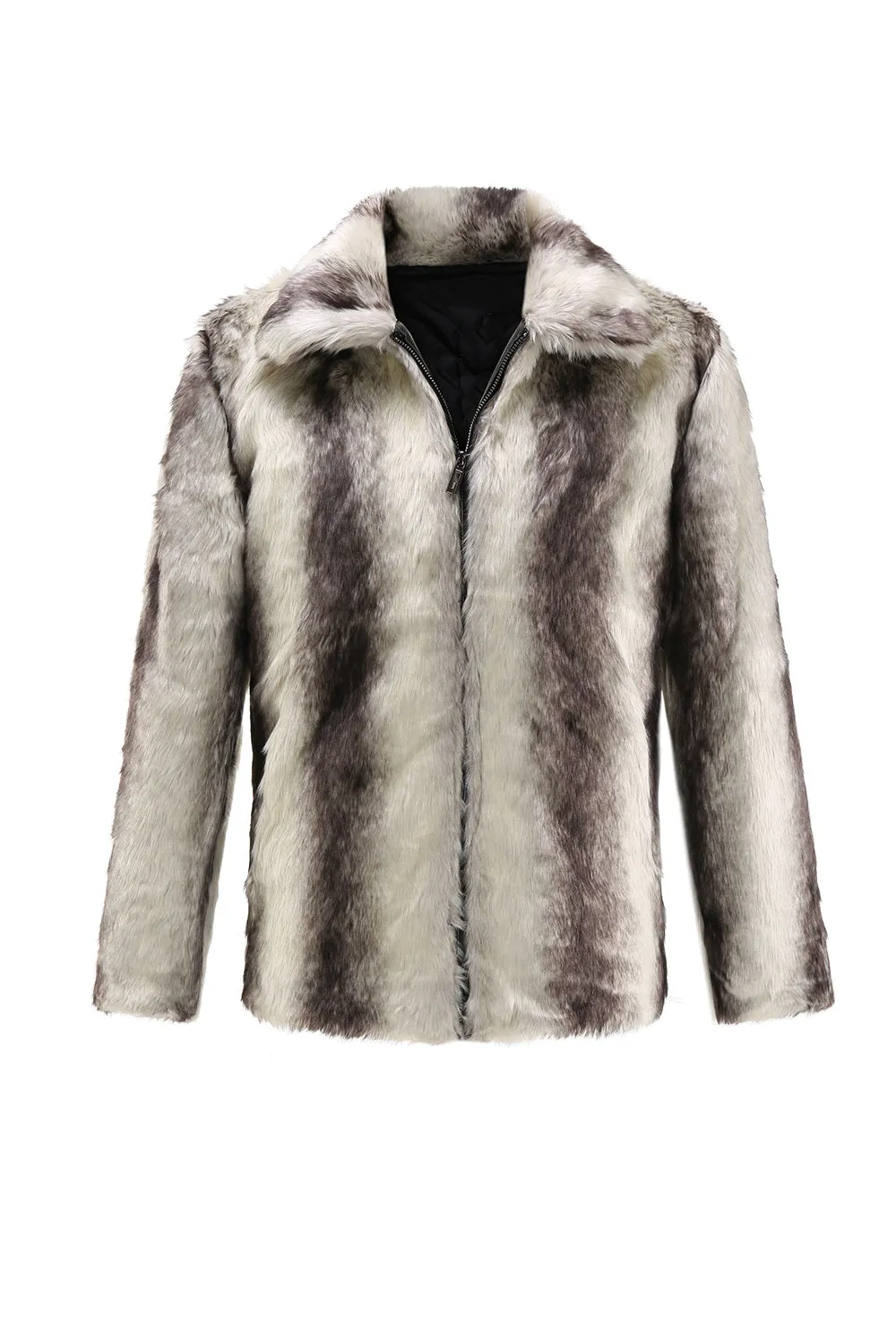 White Printed Lapel Fitted Men's Faux Fur sold by Zapaka
