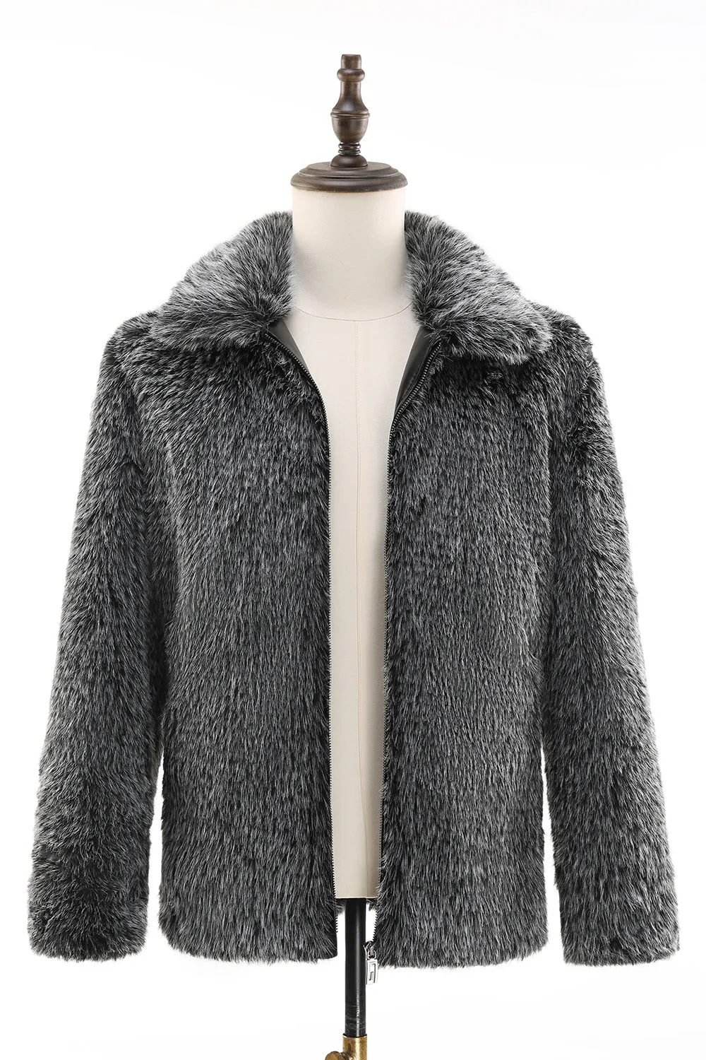 Dark Grey Faux Fur Turn Collar Short Men Coat sold by Zapaka product image thumbnail 4