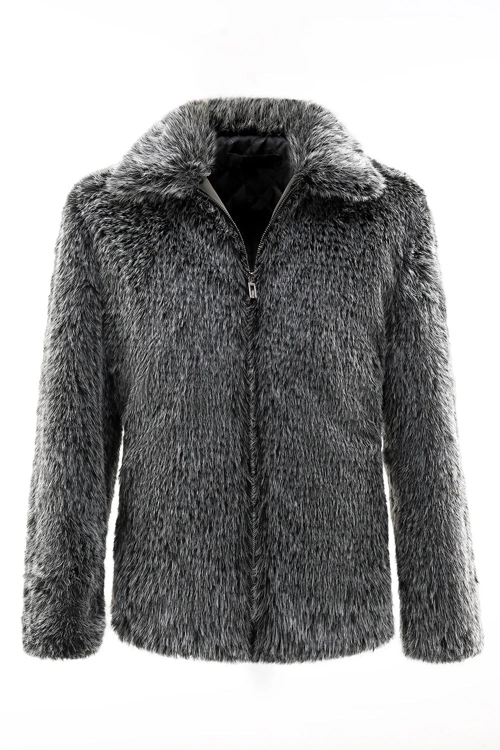 Dark Grey Faux Fur Turn Collar Short Men Coat sold by Zapaka