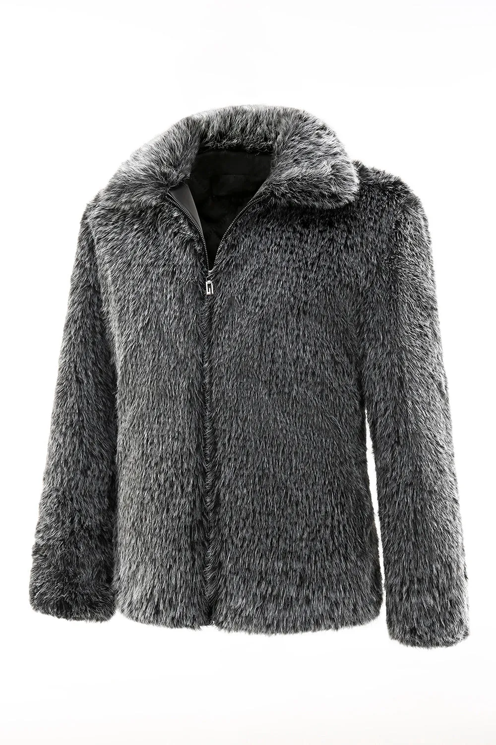 Dark Grey Faux Fur Turn Collar Short Men Coat sold by Zapaka product image thumbnail 3