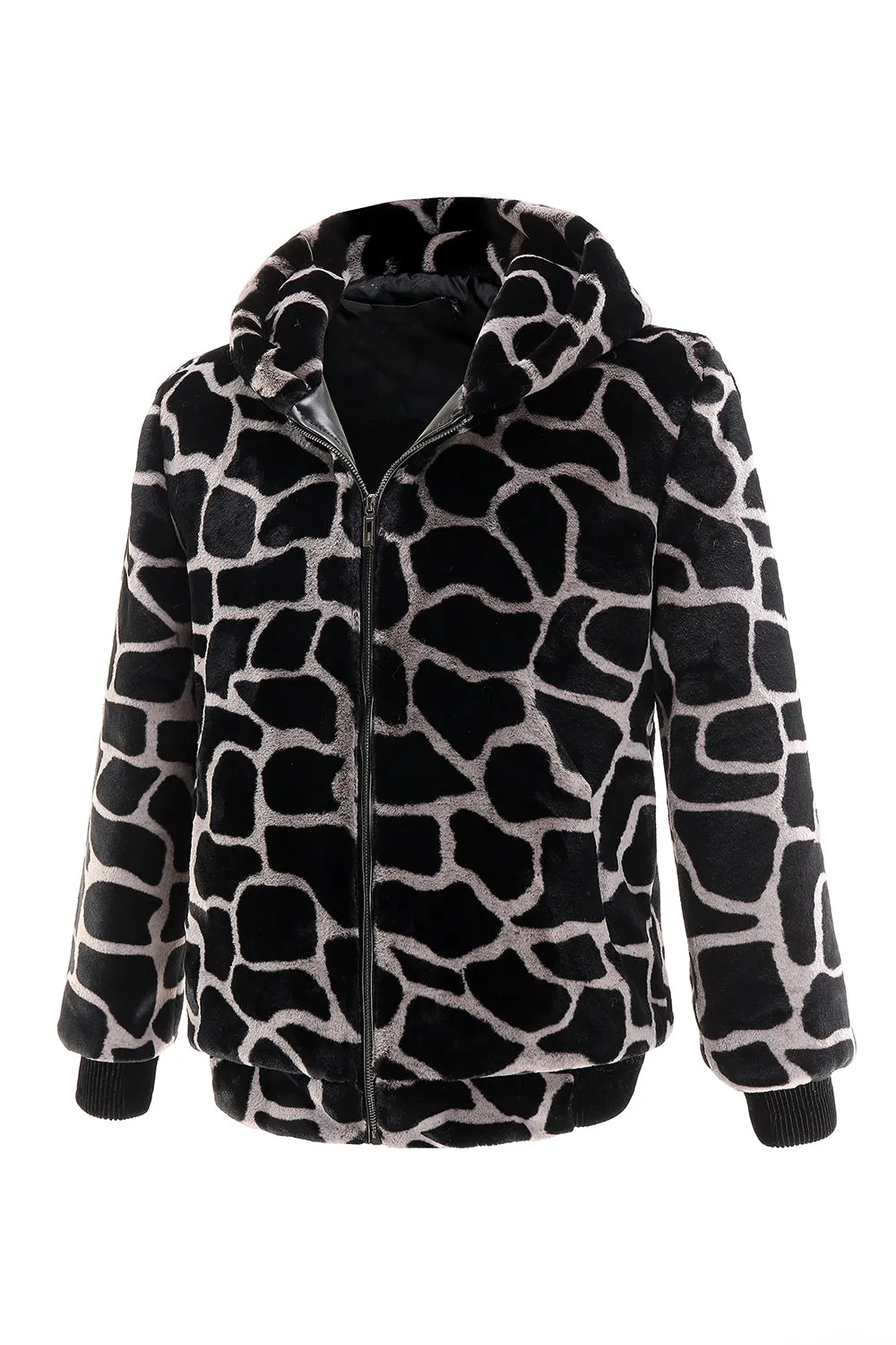 Leopard Faux Fur Zip-Up Hoodie Men's Coat sold by Zapaka product image thumbnail 3