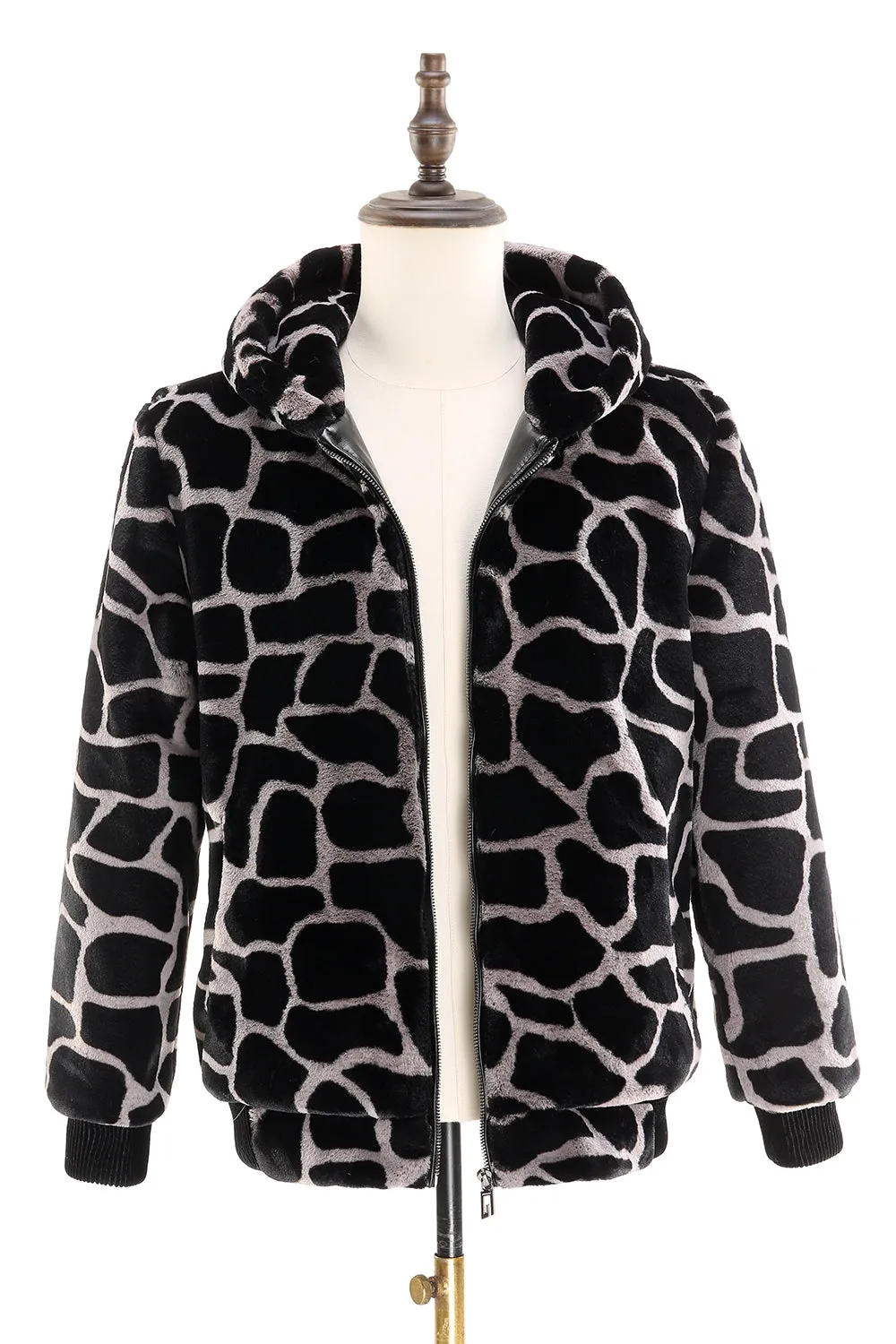 Leopard Faux Fur Zip-Up Hoodie Men's Coat sold by Zapaka product image thumbnail 4