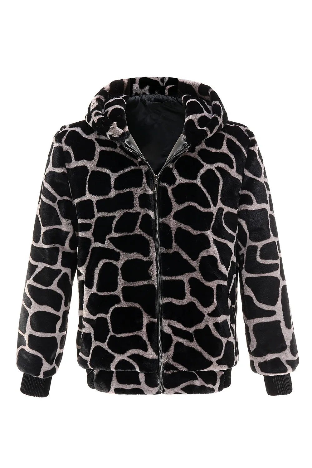 Leopard Faux Fur Zip-Up Hoodie Men's Coat sold by Zapaka
