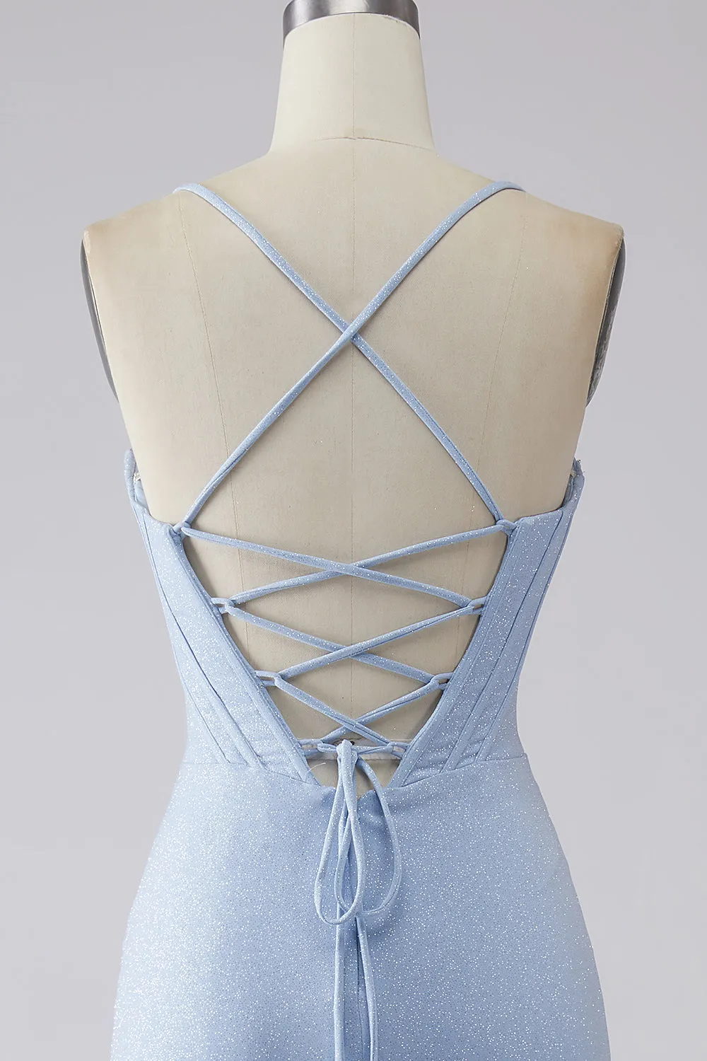 Sparkly Light Blue Mermaid Sequin Long Prom Dress with Slit sold by Zapaka product image thumbnail 4