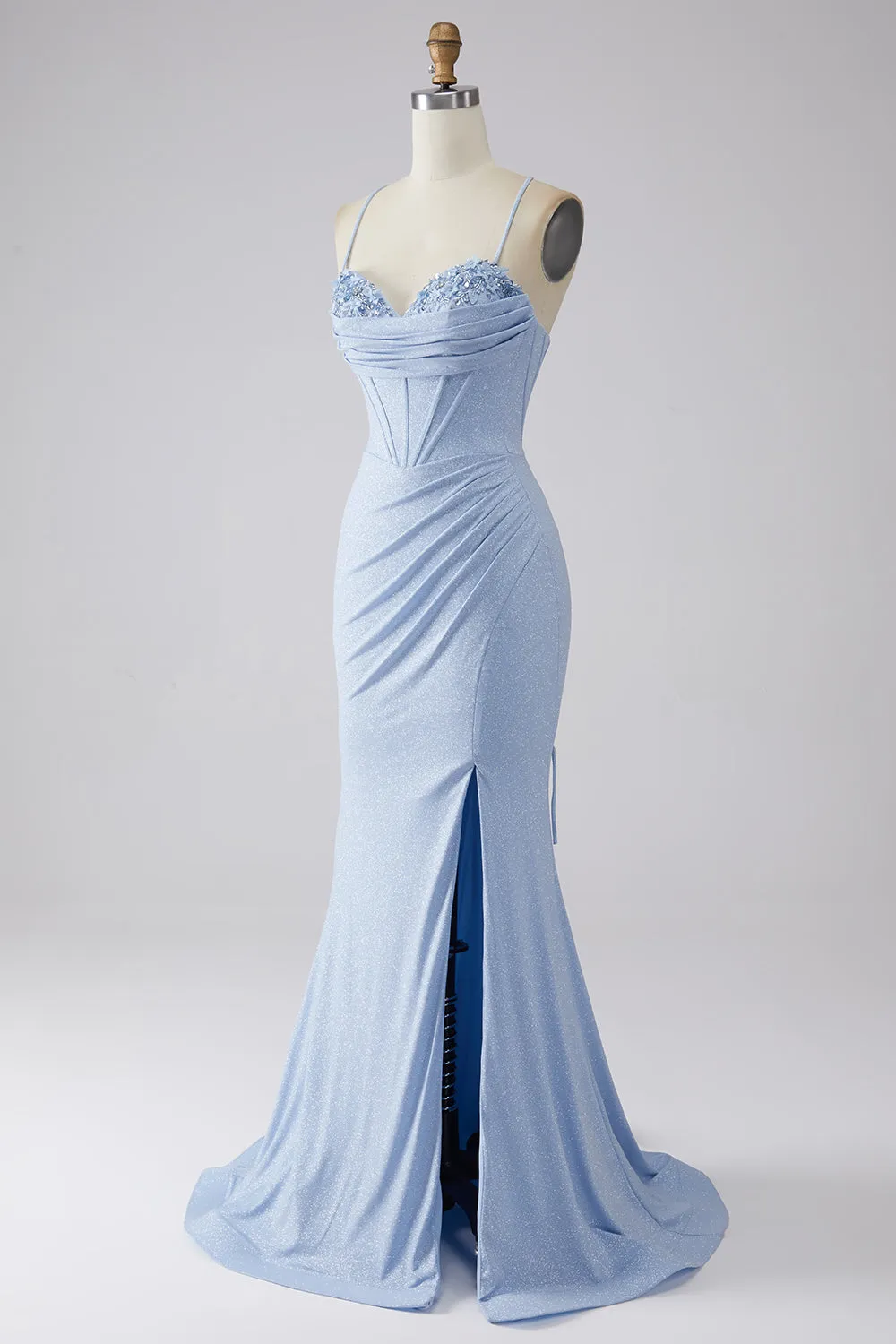 Sparkly Light Blue Mermaid Sequin Long Prom Dress with Slit sold by Zapaka product image thumbnail 3
