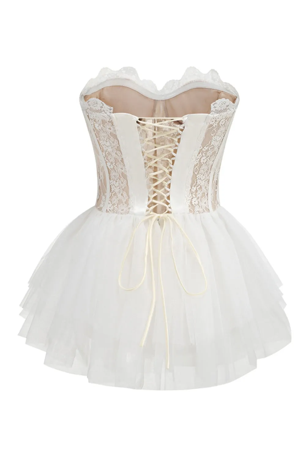 White Lace A-Line Strapless Corset Strapless Tiered Short Party Dress sold by Zapaka product image thumbnail 2