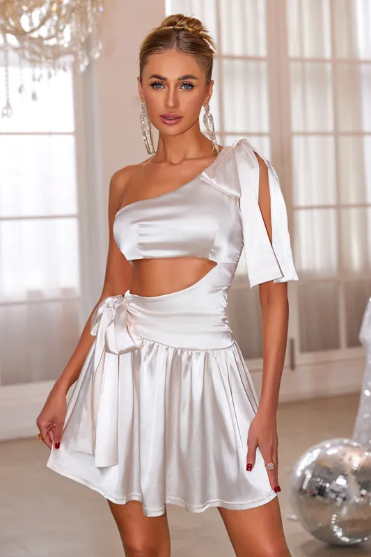 White One Shoulder Hollow Out Short Homecoming Dress sold by Zapaka