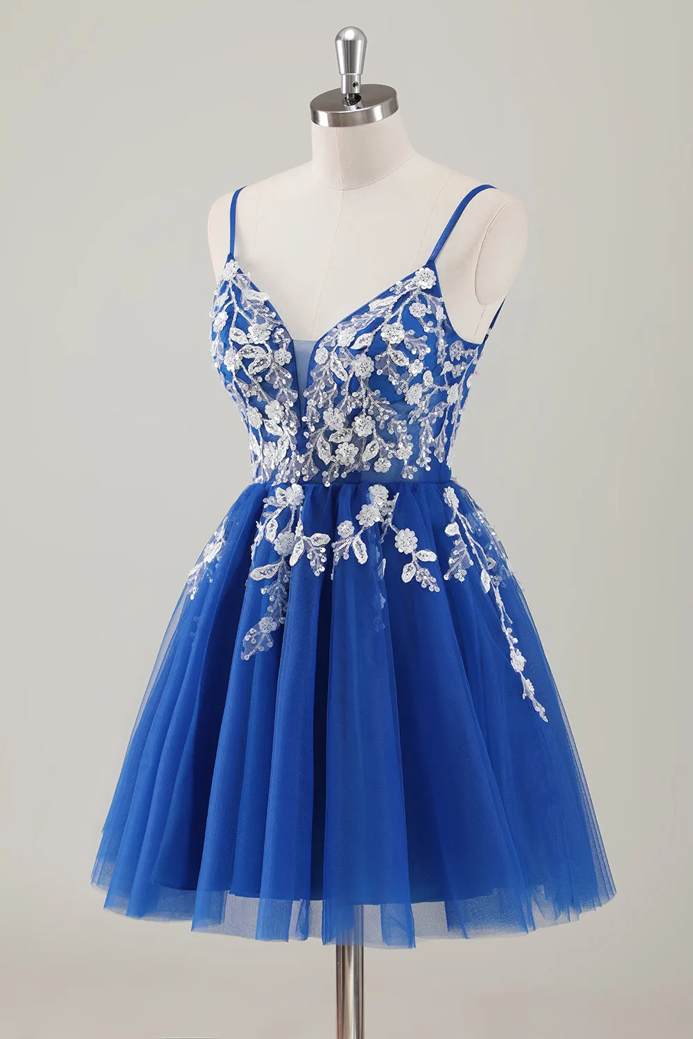 Royal Blue Spaghetti Straps Short Homecoming Dress with Appliques sold by Zapaka product image thumbnail 3