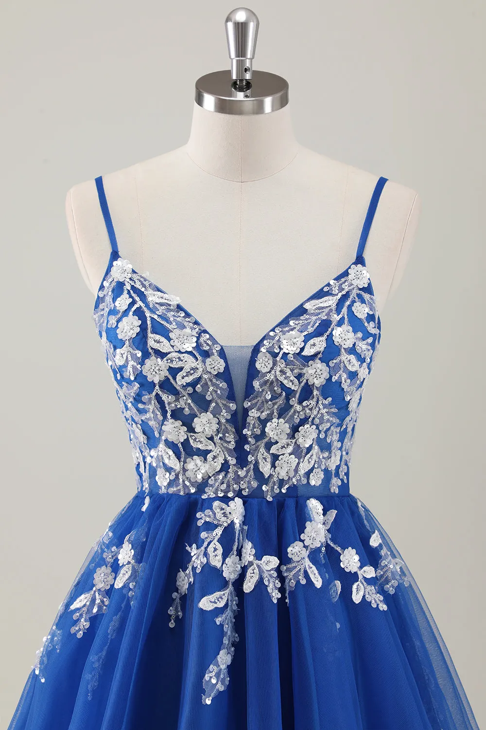 Royal Blue Spaghetti Straps Short Homecoming Dress with Appliques sold by Zapaka product image thumbnail 4