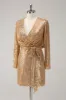 Golden Glitter V Neck Short Tight Party Dress sold by Zapaka
