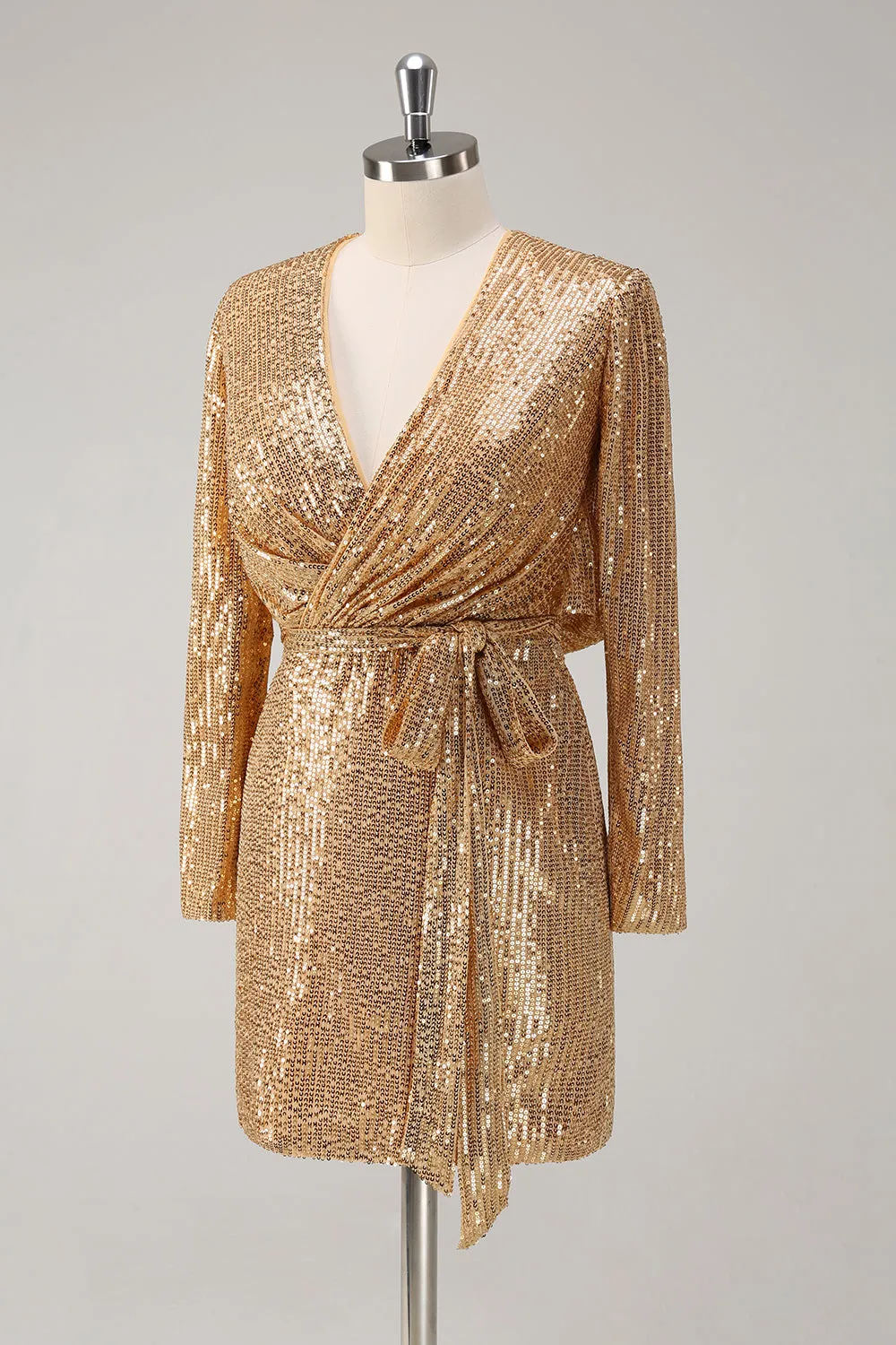 Golden Glitter V Neck Short Tight Party Dress sold by Zapaka product image thumbnail 3