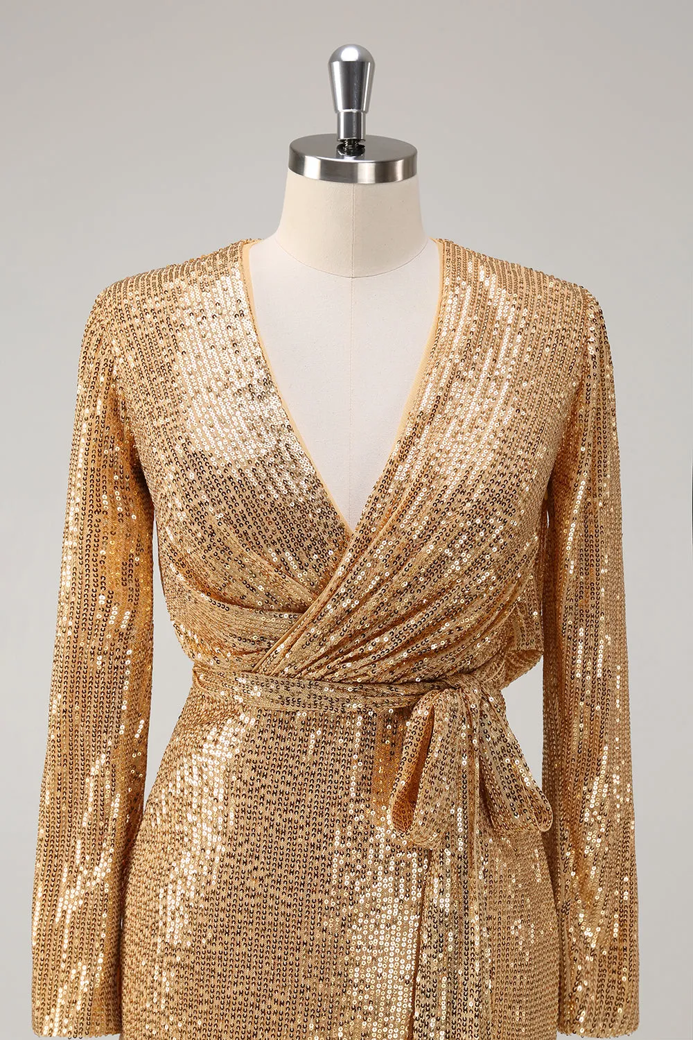 Golden Glitter V Neck Short Tight Party Dress sold by Zapaka product image thumbnail 4
