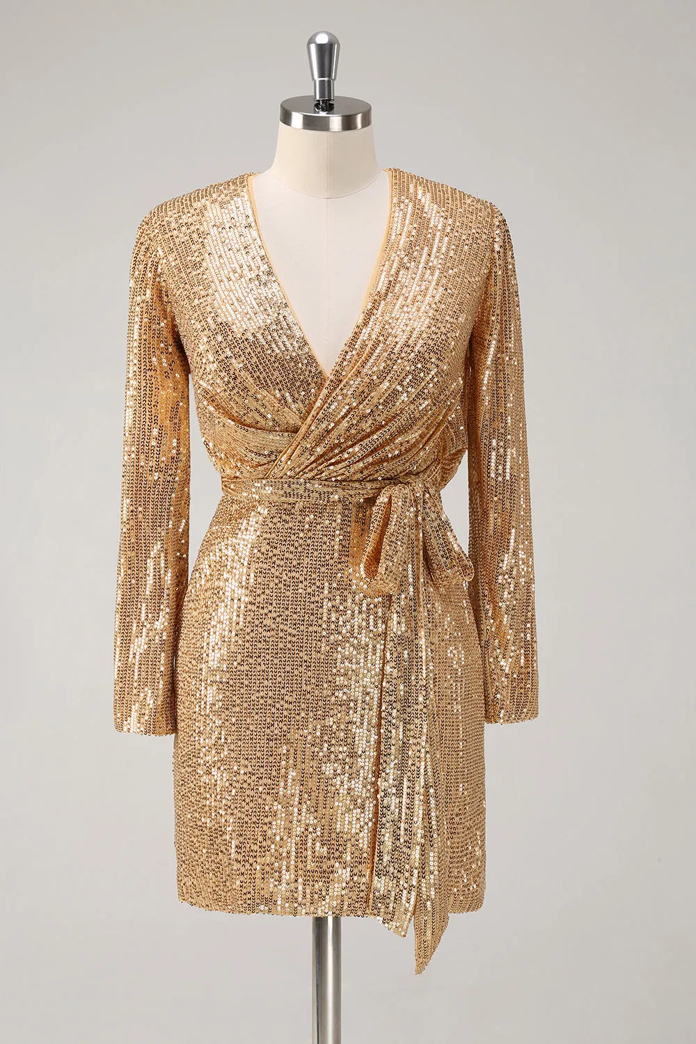 Golden Glitter V Neck Short Tight Party Dress sold by Zapaka