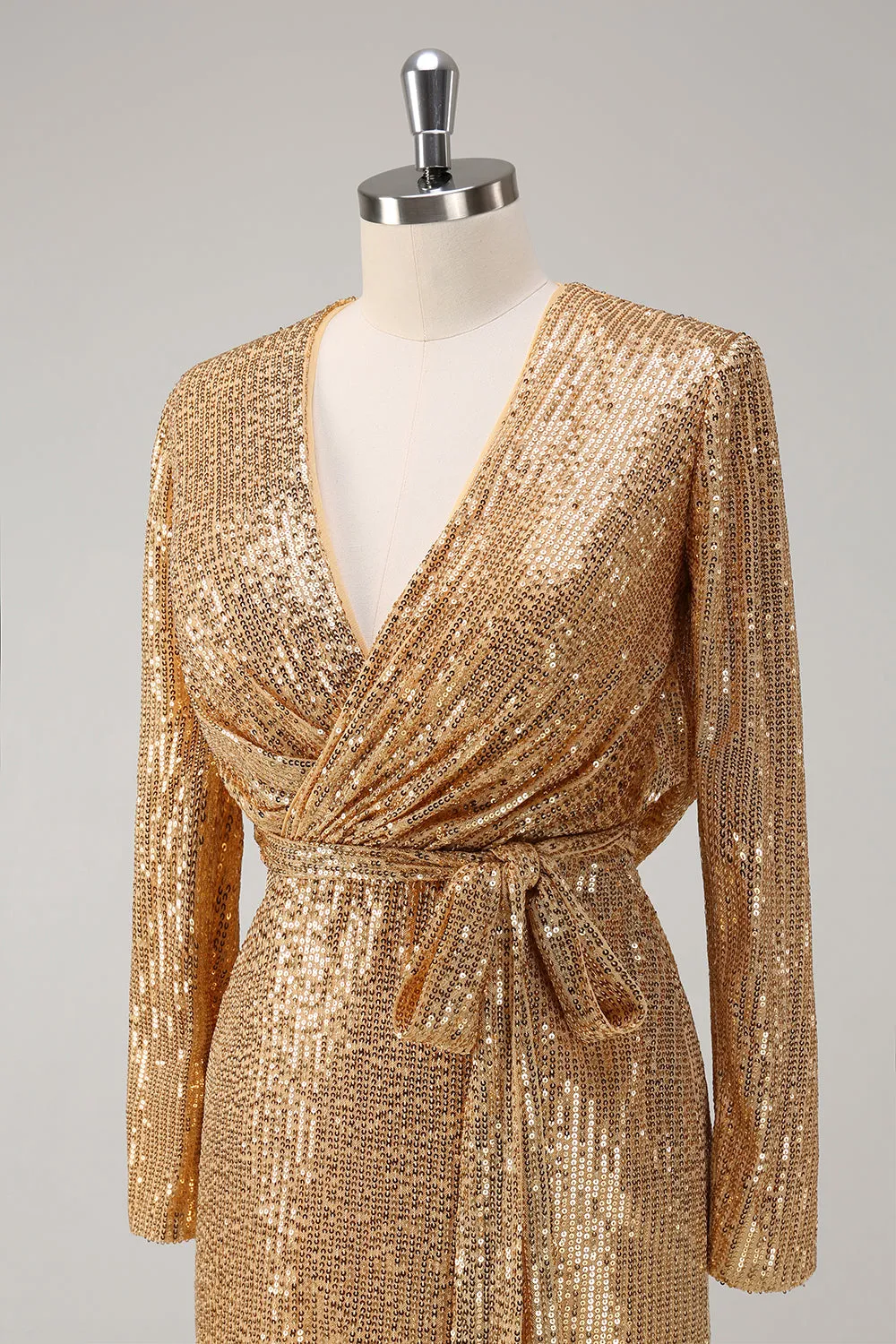 Golden Glitter V Neck Short Tight Party Dress sold by Zapaka product image thumbnail 5