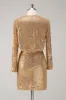 Golden Glitter V Neck Short Tight Party Dress sold by Zapaka