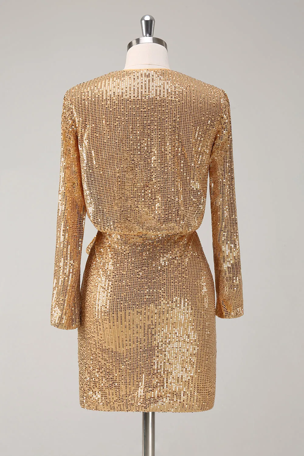 Golden Glitter V Neck Short Tight Party Dress sold by Zapaka product image thumbnail 2
