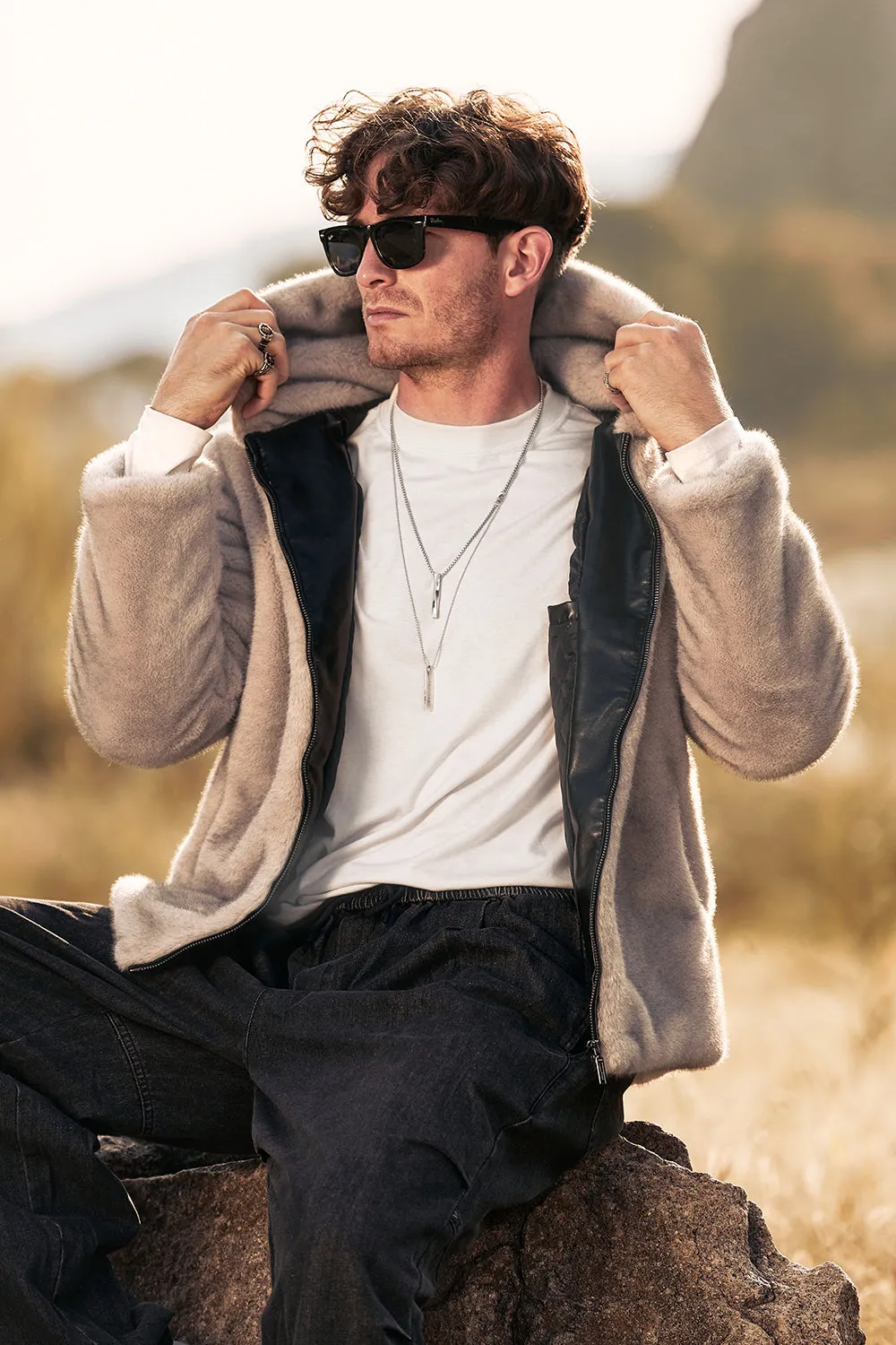 Khaki Zip-Up Fleece Hoodie Men's Winter Coat sold by Zapaka product image thumbnail 5