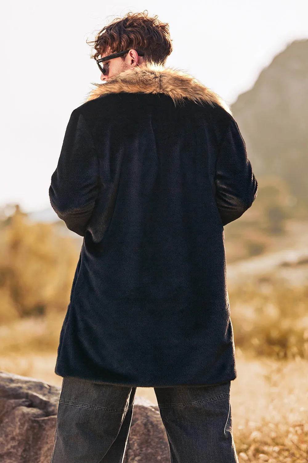 Black Luxury Faux Fur Long Sleeves Long Men's Winter Outerwear sold by Zapaka product image thumbnail 2