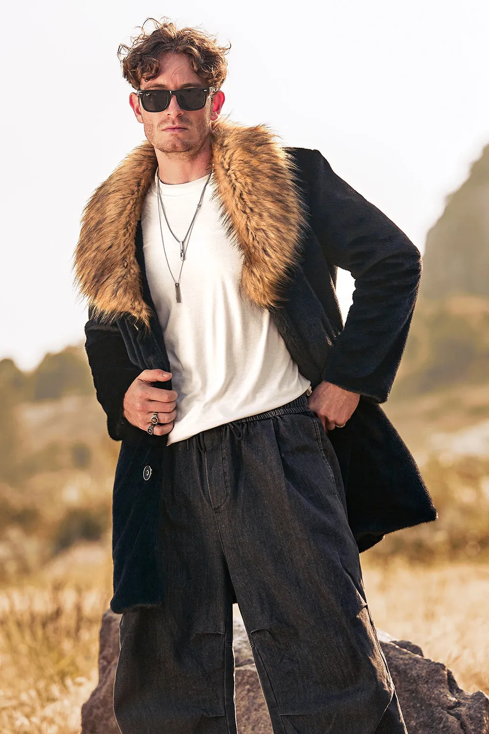 Black Luxury Faux Fur Long Sleeves Long Men's Winter Outerwear sold by Zapaka product image thumbnail 3