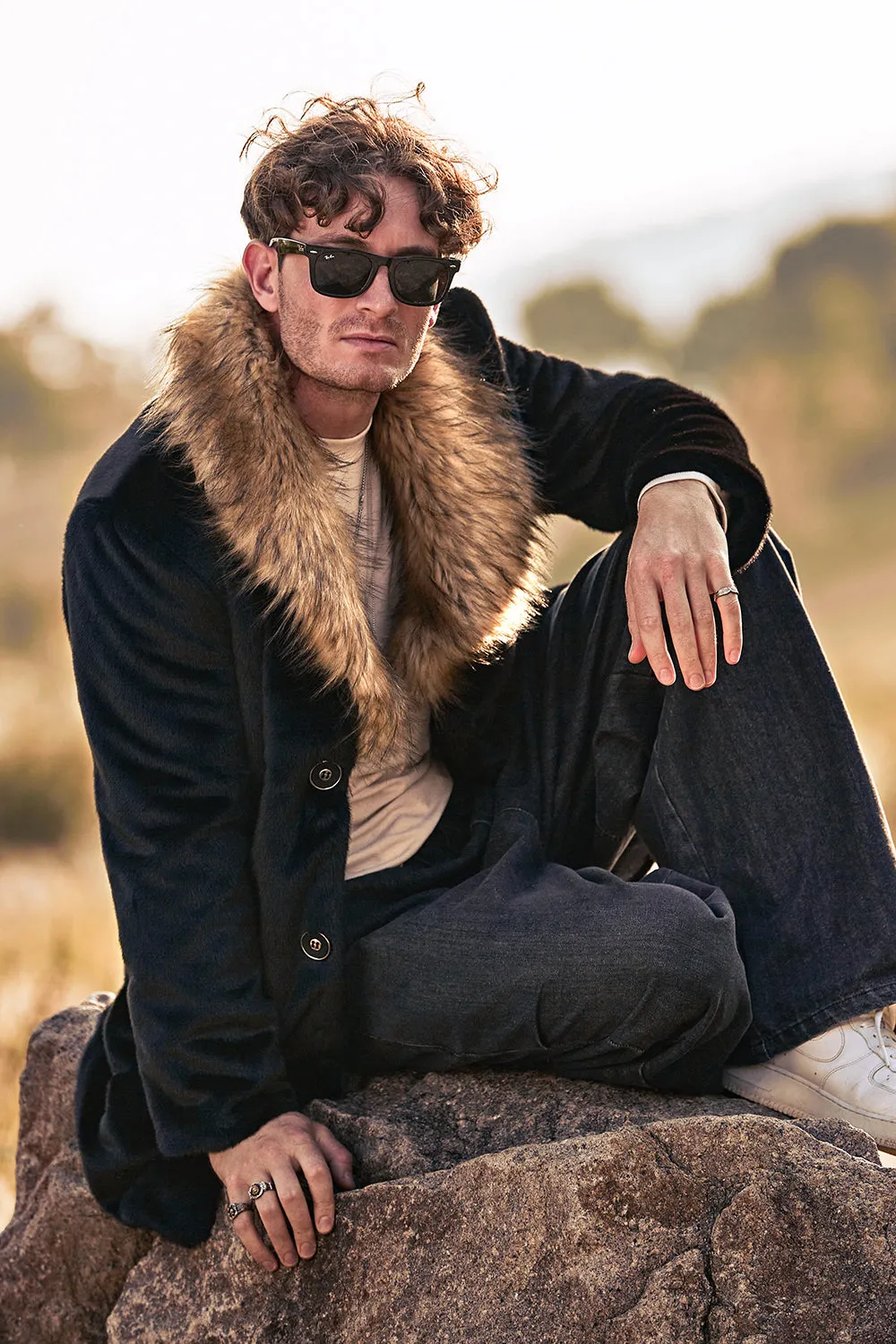 Black Luxury Faux Fur Long Sleeves Long Men's Winter Outerwear sold by Zapaka product image thumbnail 5