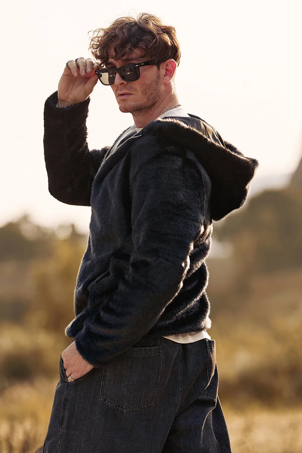 Black Men's Coat Faux Fur Long Sleeves Winter Outerwear sold by Zapaka product image thumbnail 2