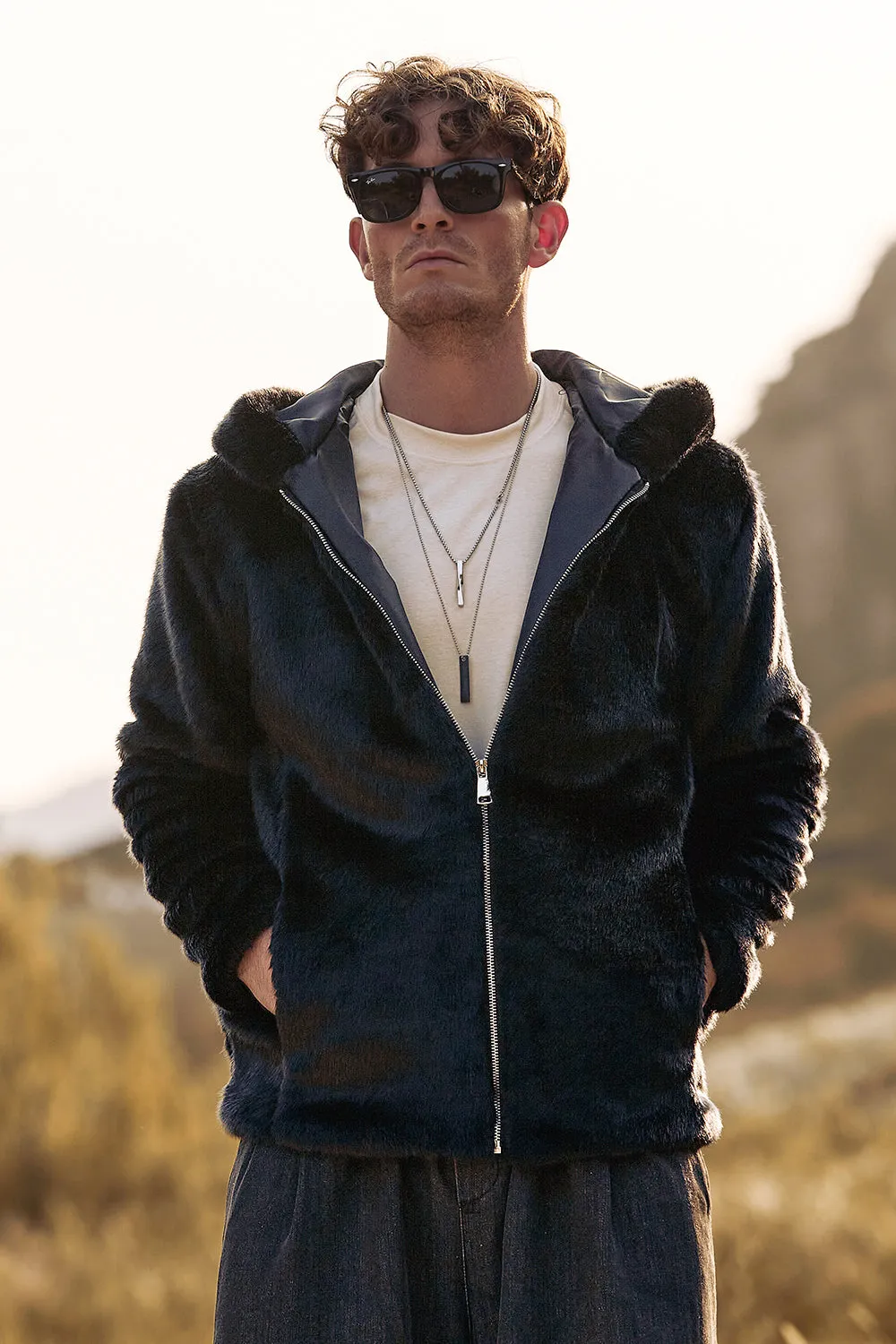 Black Men's Coat Faux Fur Long Sleeves Winter Outerwear sold by Zapaka product image thumbnail 4