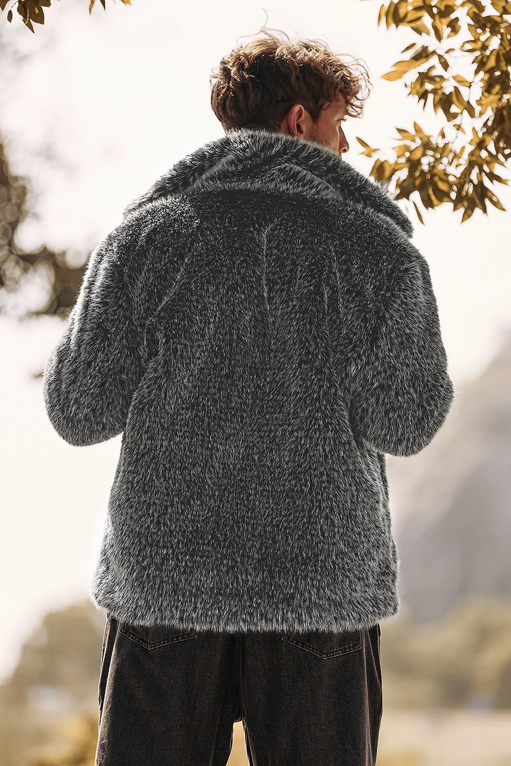 Dark Grey Faux Fur Turn Collar Zip Up Short Men Coat sold by Zapaka product image thumbnail 2