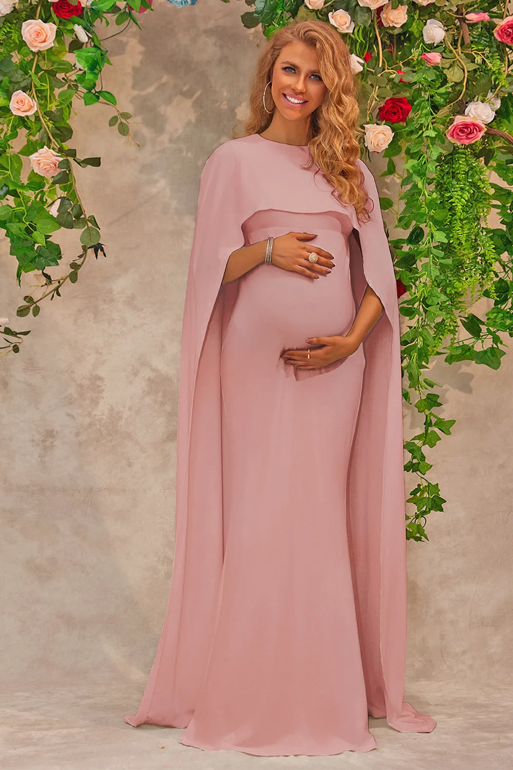 Pink Maternity Wedding Guest Dress With Cape sold by Zapaka product image thumbnail 5