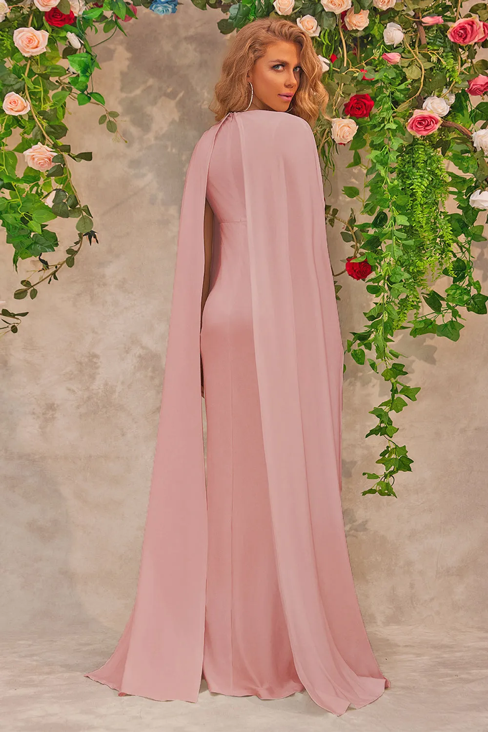 Pink Maternity Wedding Guest Dress With Cape sold by Zapaka product image thumbnail 2