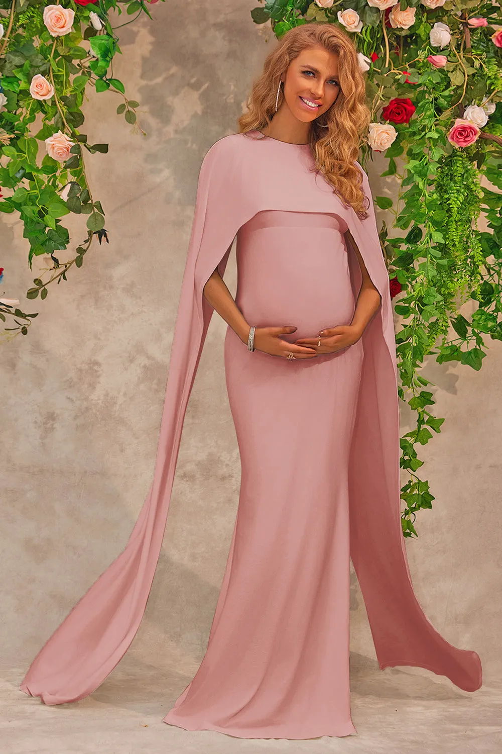 Pink Maternity Wedding Guest Dress With Cape sold by Zapaka product image thumbnail 3