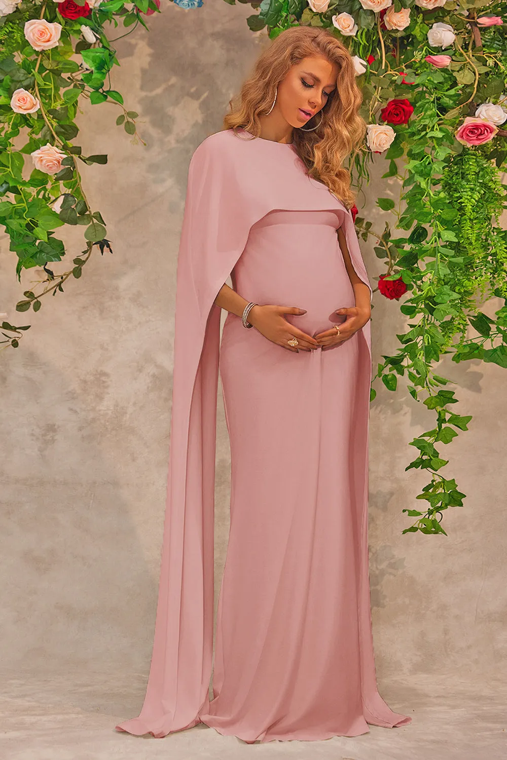 Pink Maternity Wedding Guest Dress With Cape sold by Zapaka product image thumbnail 4