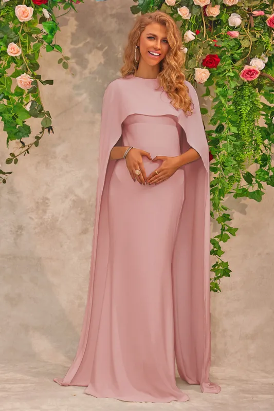 Pink Maternity Wedding Guest Dress With Cape sold by Zapaka