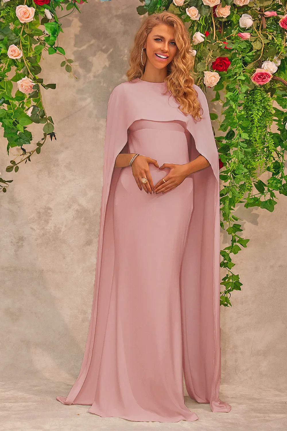 Pink Maternity Wedding Guest Dress With Cape sold by Zapaka