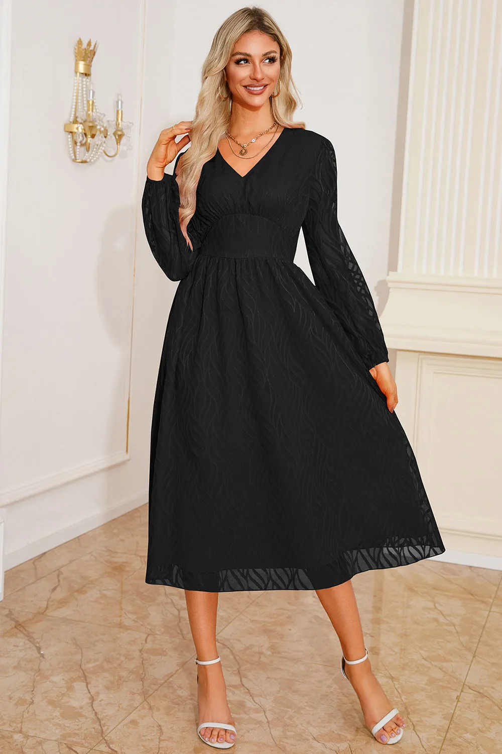 Black A Line V-Neck Mother Dress with Long Sleeves sold by Zapaka