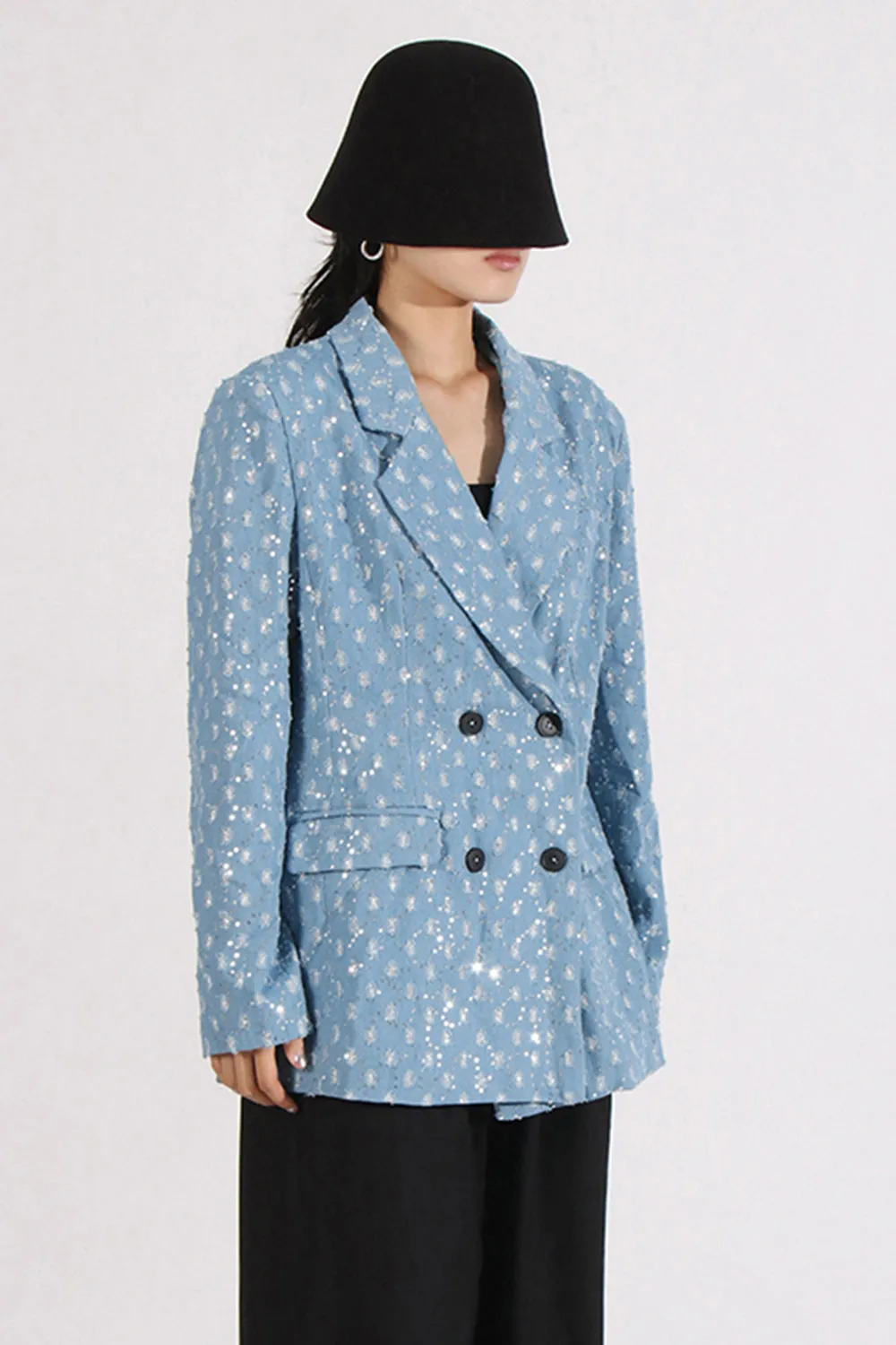 Sparkly Blue Notched Lapel Women Blazer with Sequins sold by Zapaka product image thumbnail 3