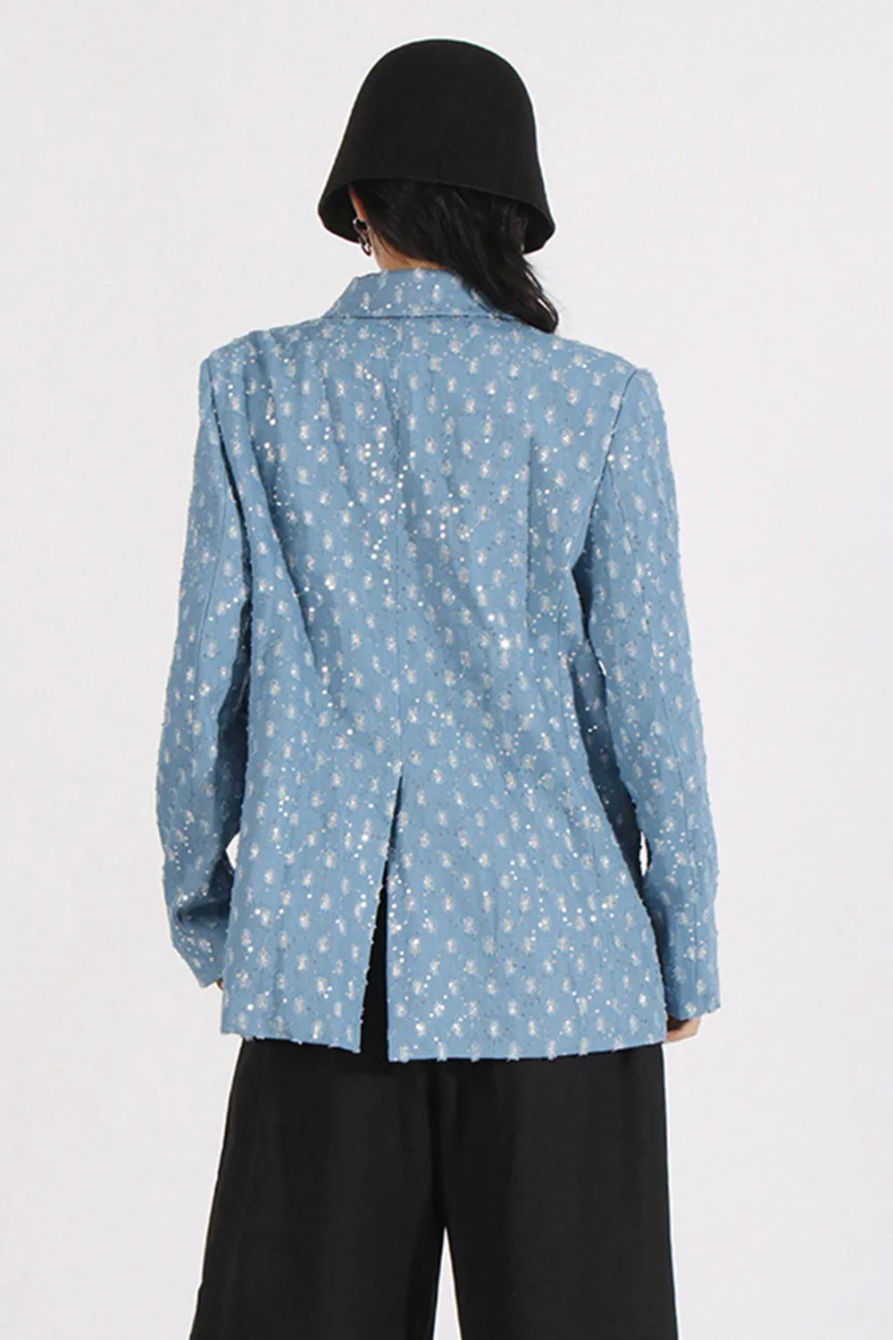 Sparkly Blue Notched Lapel Women Blazer with Sequins sold by Zapaka product image thumbnail 2