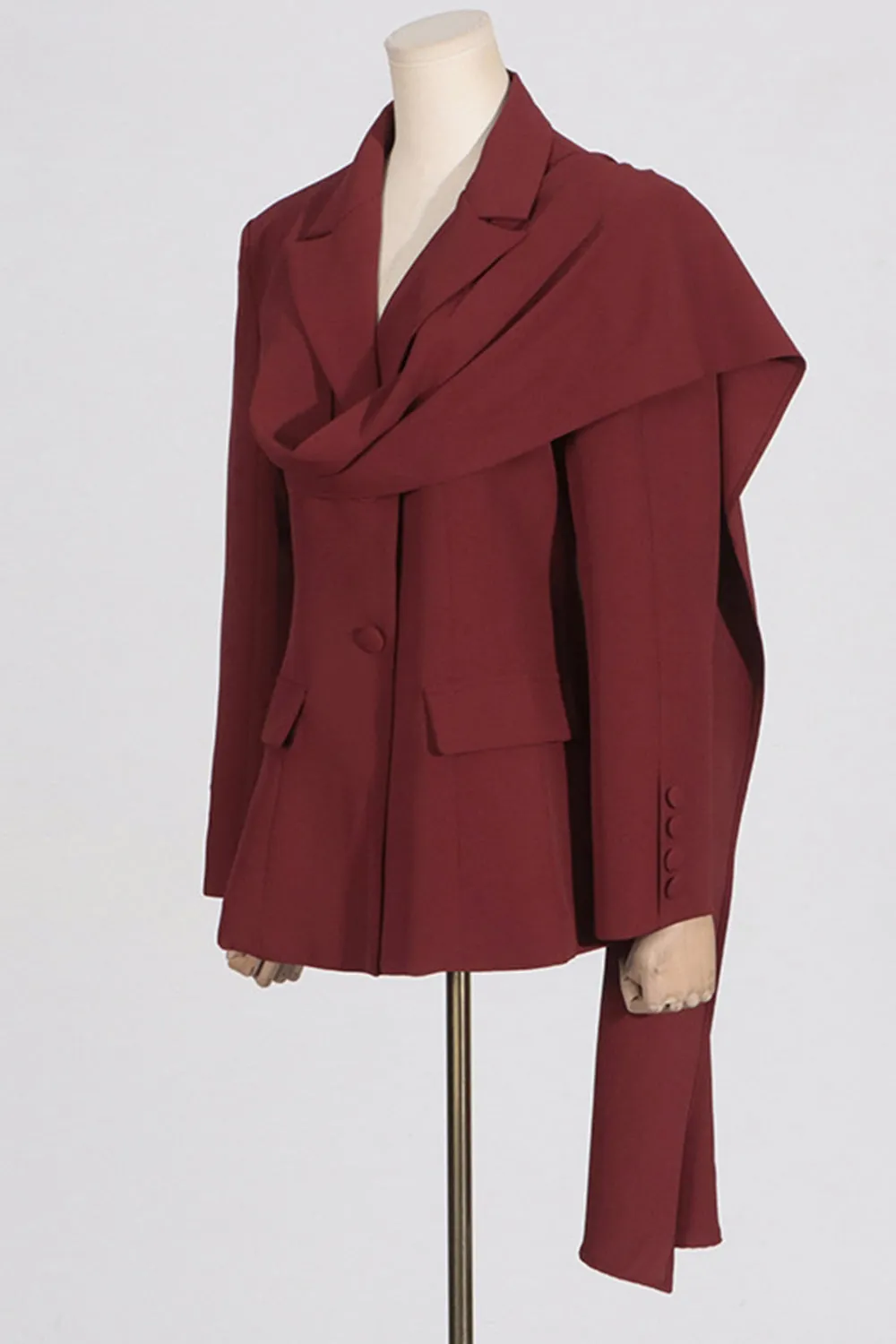 Burgundy Peak Lapel Single Breasted Women Blazer sold by Zapaka product image thumbnail 3