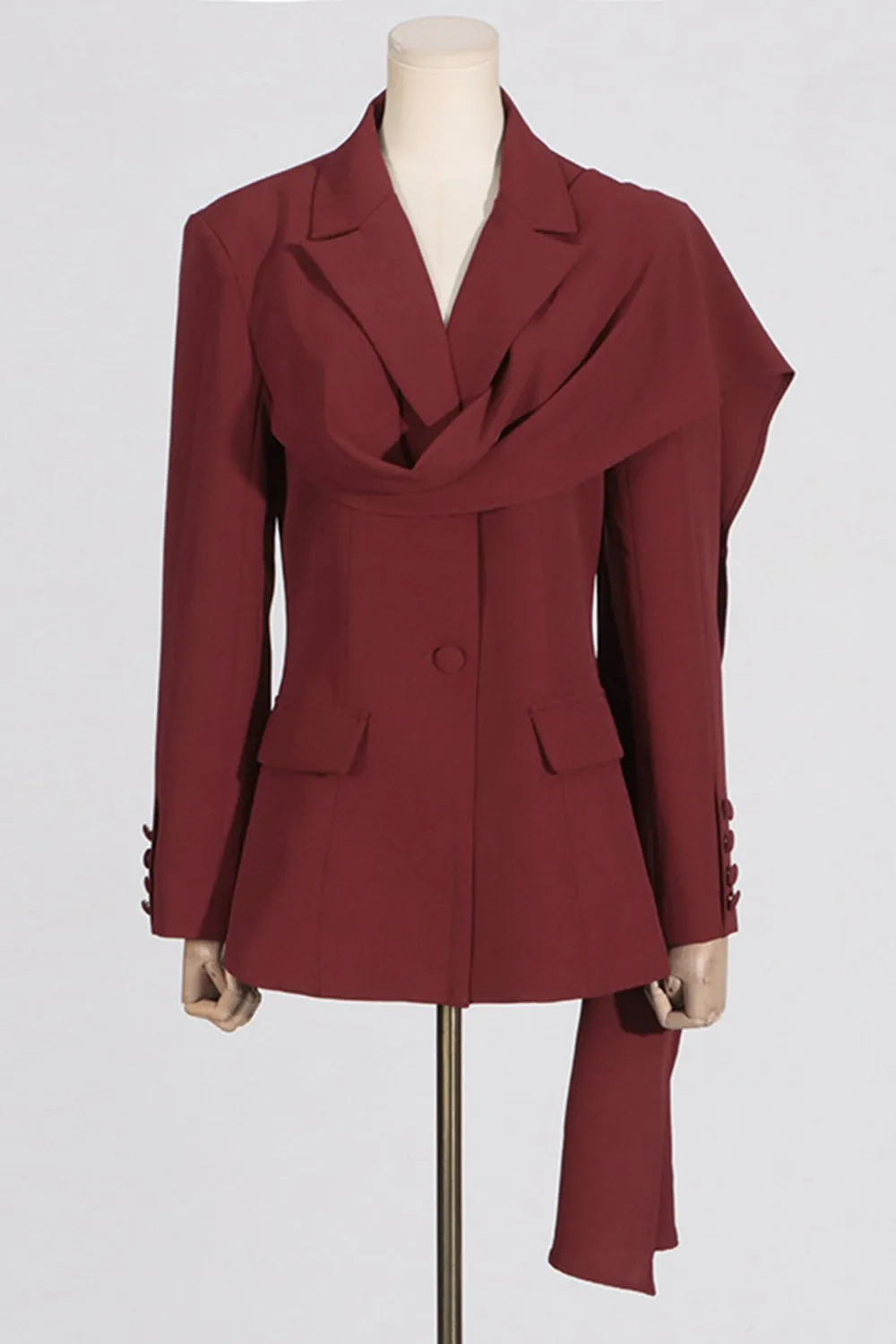 Burgundy Peak Lapel Single Breasted Women Blazer sold by Zapaka