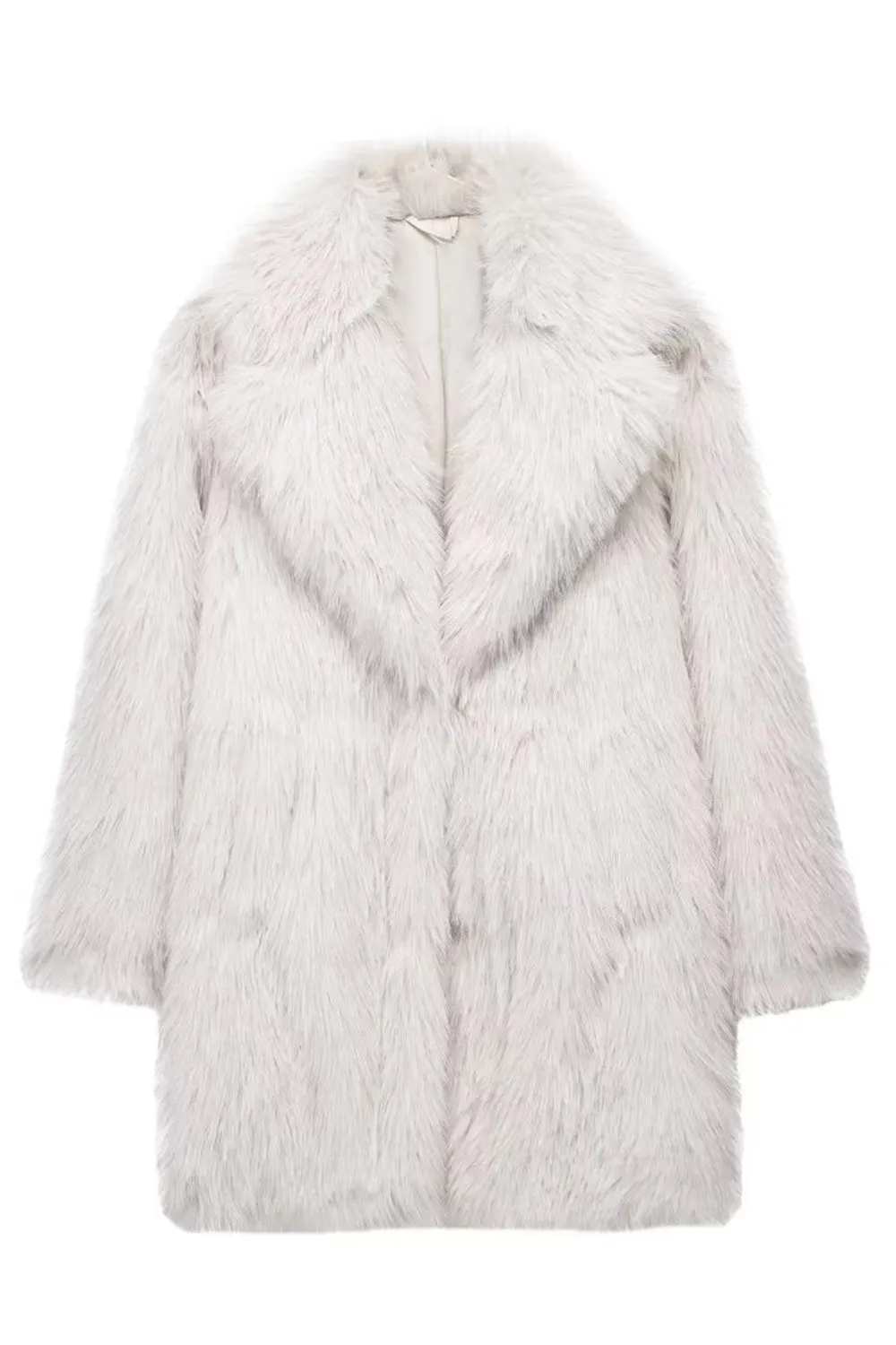 Ivory Notched Lapel Women's Fur Coat sold by Zapaka